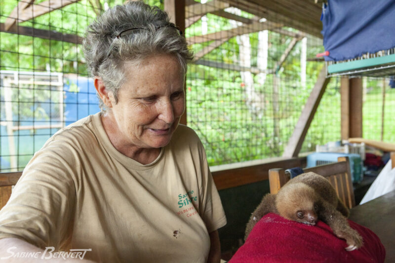 Carol Patrick, Osa Wildlife Sanctuary, et un bébé paresseux à deux doigts